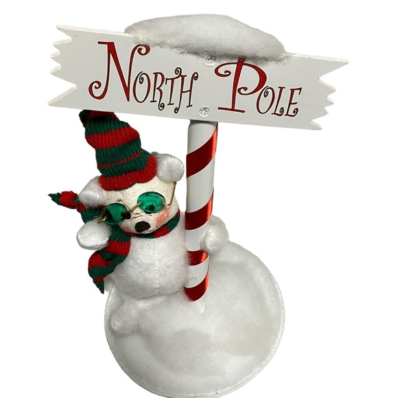 Annalee North Pole Sign White Bear w Glasses 2003 Christmas Decoration - Picture 7 of 12
